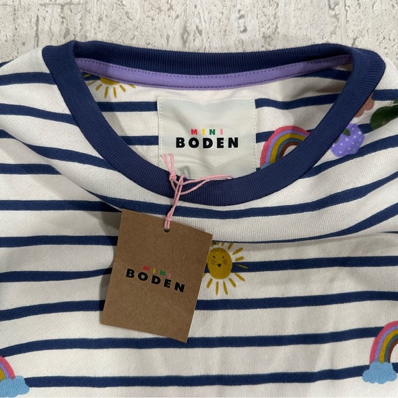 NWT Mini Boden Stripe Rainbow Clouds Sweatshirt Dress, Size 9-10 - Picture 6 of 9
